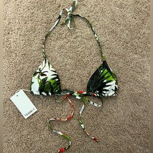 Vitamin A bikini top, tropical leaf print, size small